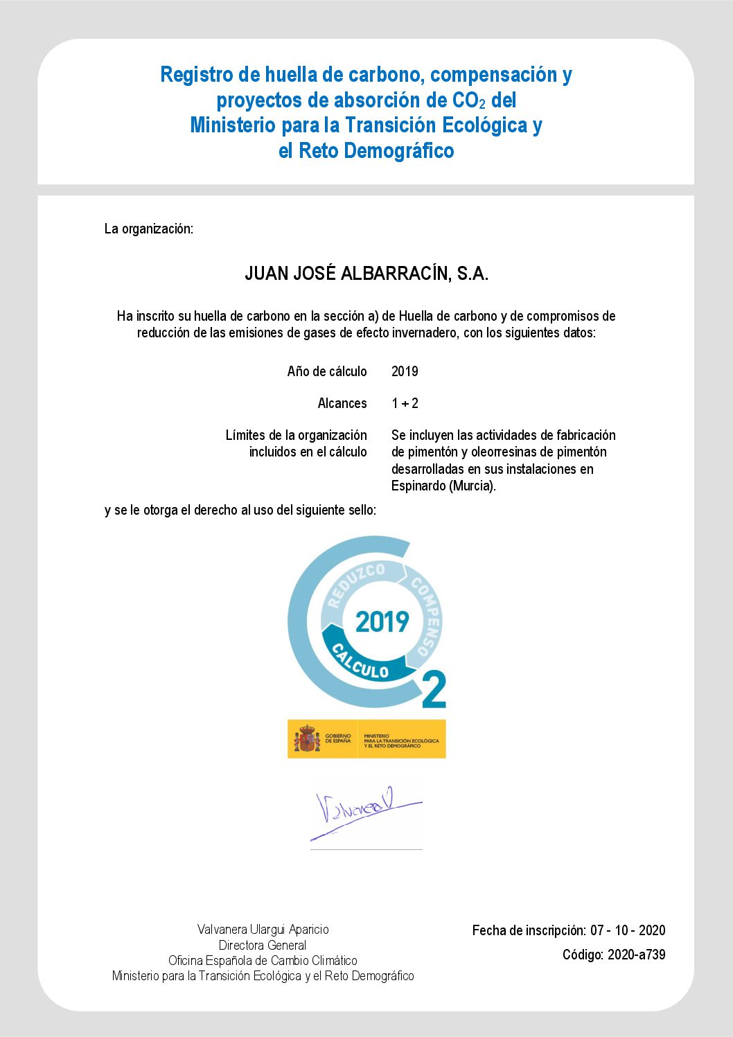 Registro de huella de carbono 2019